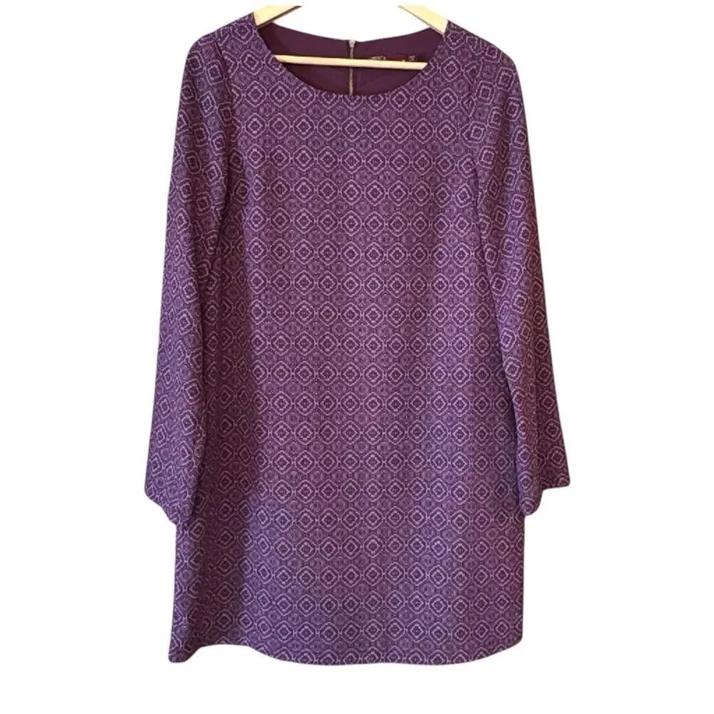 PRANA Cece Long Sleeve Purple Medallion Shift Mini Dress